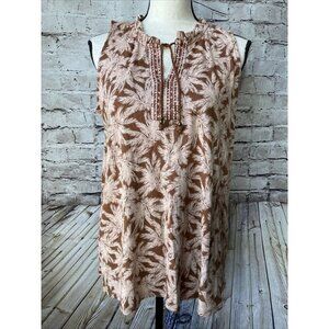 J Jill Bellisima Tasseled Tank Top Tropical Brown‎ Sleeveless Boho Size S